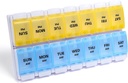 Sukuos AM PM Organizador semanal de píldoras 7 días, 2 veces una caja de píldoras de día con botón de empuje fácil, BPA cajas de vitamina gratis para aceite de pescado / suplementos, fácil de limpiar (yellow cóctel)