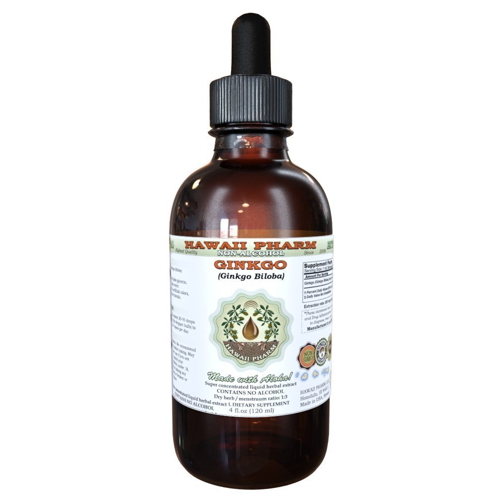 Extracto líquido libre de alcohol, Ginkgo orgánico (Ginkgo Biloba) Hoja seca Glycerite Hawaii Pharm Natural Herbal Suplemento 4 oz