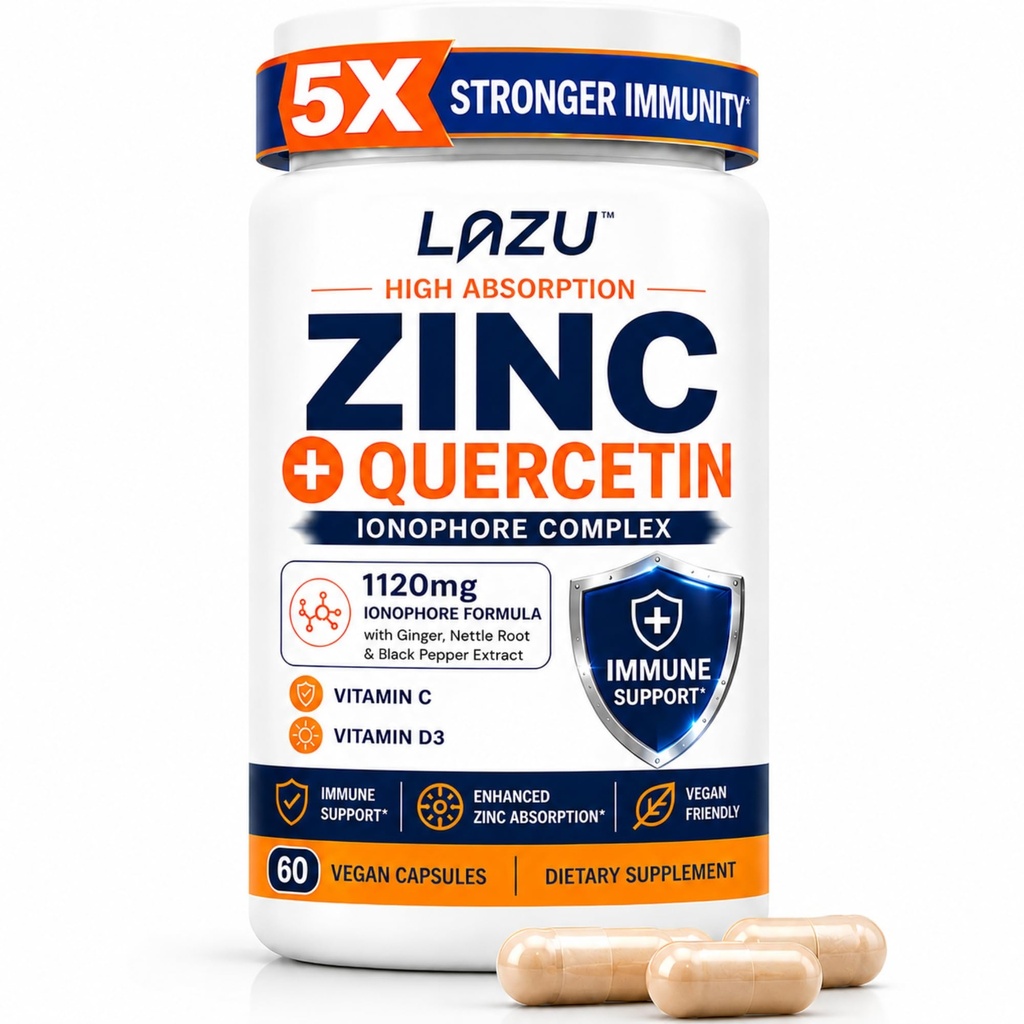 Lazu Virocin - Suplemento Zinc - Zinc Ionophore ANTE Zinc, Vitamina C, Vitamina D3 Silencio Enhanced Immune Support and Rapid Absorption ← 60 Capsules