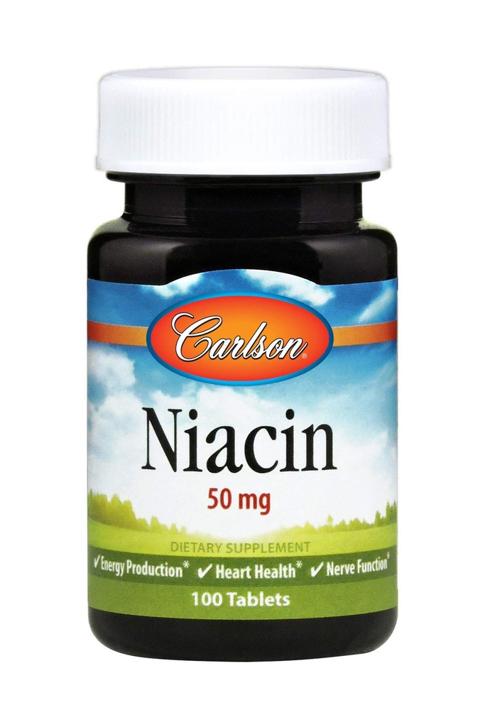 Carlson - Niacin, 50 mg, Supports Cholesterol Metabolism, Energy Production, Heart Health, Nerve Function, 100 Tablets