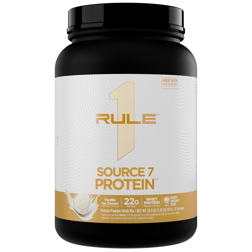 Regla 1 Fuente 7 Proteína – Década Sabor, Velvety Smooth Texture, 22g En cualquier momento Protein, y 10g Naturalmente Occurring EAAs Por Servir de 7 fuentes Premium (1.8 libras*, Vanilla Ice Cream)