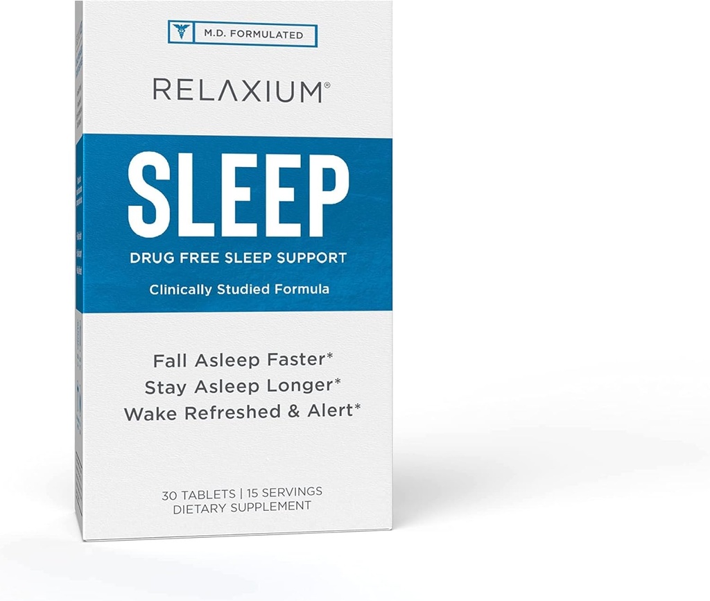 Relaxium Sleep Aid, 15 Servings, Non-Habit Forming, Dietary Supplement for Better Sleep, Drug-Free, Stress Relief, with Magnesium, Melatonin, GABA, Chamomile, Made in USA (30 Tablets)