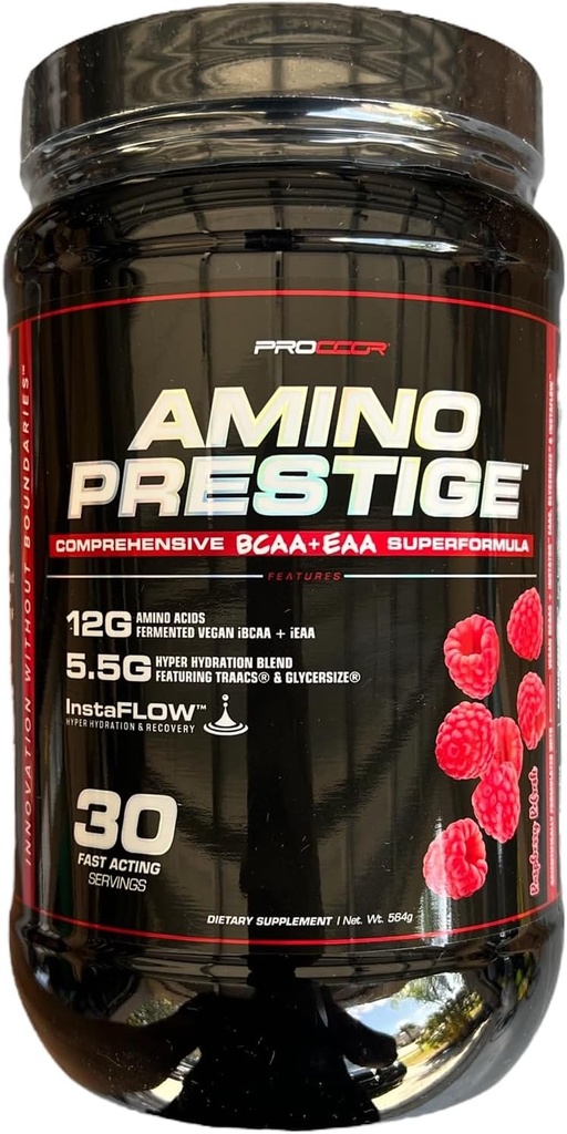Amino Prestige - Premium iBCAA &amp; iEAA Vegan/Fermented Amino Amino Acid IntraWorkout Fórmula - Naturalmente Flavored BCAAs - 30 Servings (Lemon Drop)