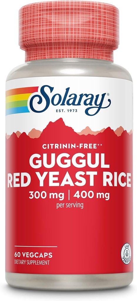SOLARAY Guggul Gum Extract & Red Yeast Rice | Healthy Cardiovascular Function Support | Ancient Chinese Medicine & Ayurvedic Medicine Combo | 60ct