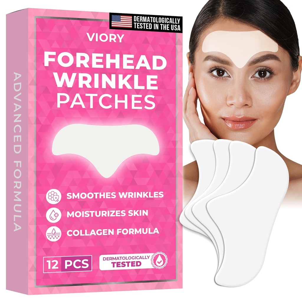 Patches de arrugas de la frente Smoothing Overnight - Anti Patches de arrugas para líneas de cara y frente finas " Frown Lines - Con Aloe, Collagen, Vitamina E, Ácido hialurónico TENIDO 12 pcs