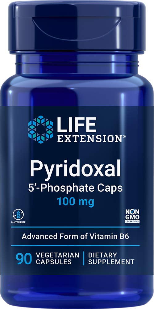 Extensión de vida Pyridoxal 5-Phosphate Caps 100 mg P5P, 90 capsulas Veg - Vitamina Avanzada B6 Suplemento