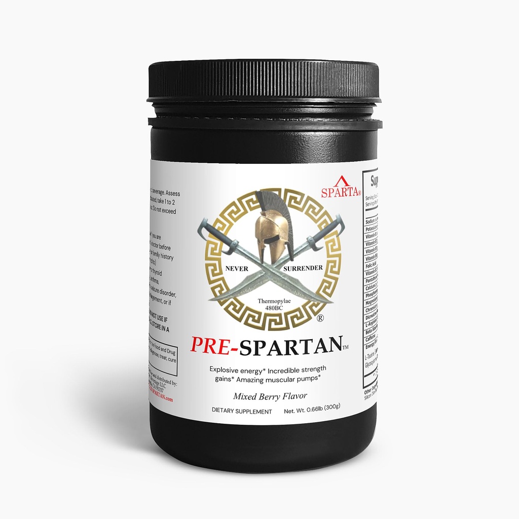 PRE-Spartan Workout Energy Drink Powder AAKG, ofrece energía de entrenamiento intenso, foco " bombas de ganancia Muscle L Citrulline Arginine 30 Sevings - Fuel Your Spartan