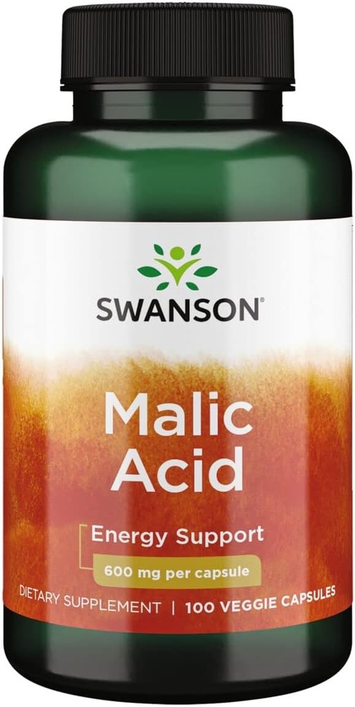 Swanson Malic Acid - Suplemento Natural Promoción de la Producción Celular de Energía - Suplemento Fórmula para ayudar a los músculos nórdicos - (100 cápsulas vegetales, 600 mg cada uno)