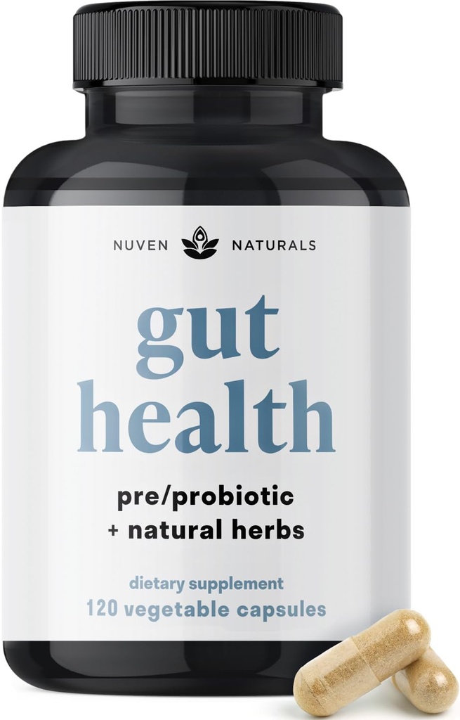 Nuven Naturals All-in-One Gut Health w/Probiotics, Prebiotics, Digestion-Supporting Herbs, and Adaptogens - Leaky Gut Repair Formula to Support Gut Lining, Aid in Digestion, and Promote Good Bacteria