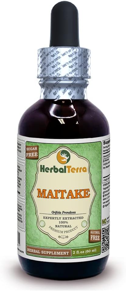 Maitake (Grifola Frondosa) Glycerite, Organic Dried Mushroom Alcohol-Free Liquid Extract (Brand Name: HerbalTerra, Proudly Made in USA) 2 fl.oz (60 ml)