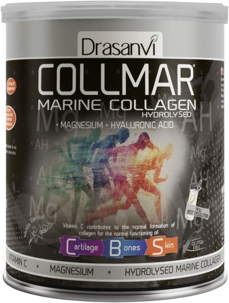 Drasanvi Collmar Hydrolyzed Marine Collagen with Magnesium Powder 300g / 10.58ounce / Vanilla Flavor - for A Healthy Skin Cartilage and Bones - Helps Minimize Tiredness and Fatigue