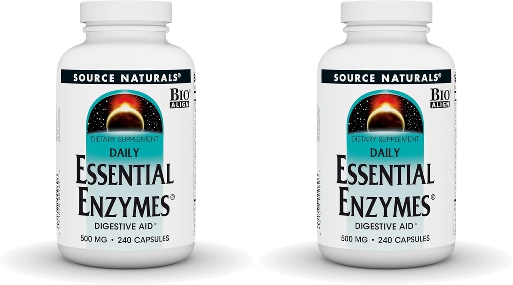 Fuente Naturales Esencial Enzimas 500mg Bio-Alineados Múltiples Enzyme Suplemento Herbal Defense for Digestion, Gas, Constipation &amp; Bloating Relief - Supports Immune System - 240 Capsules (Pack of 2)