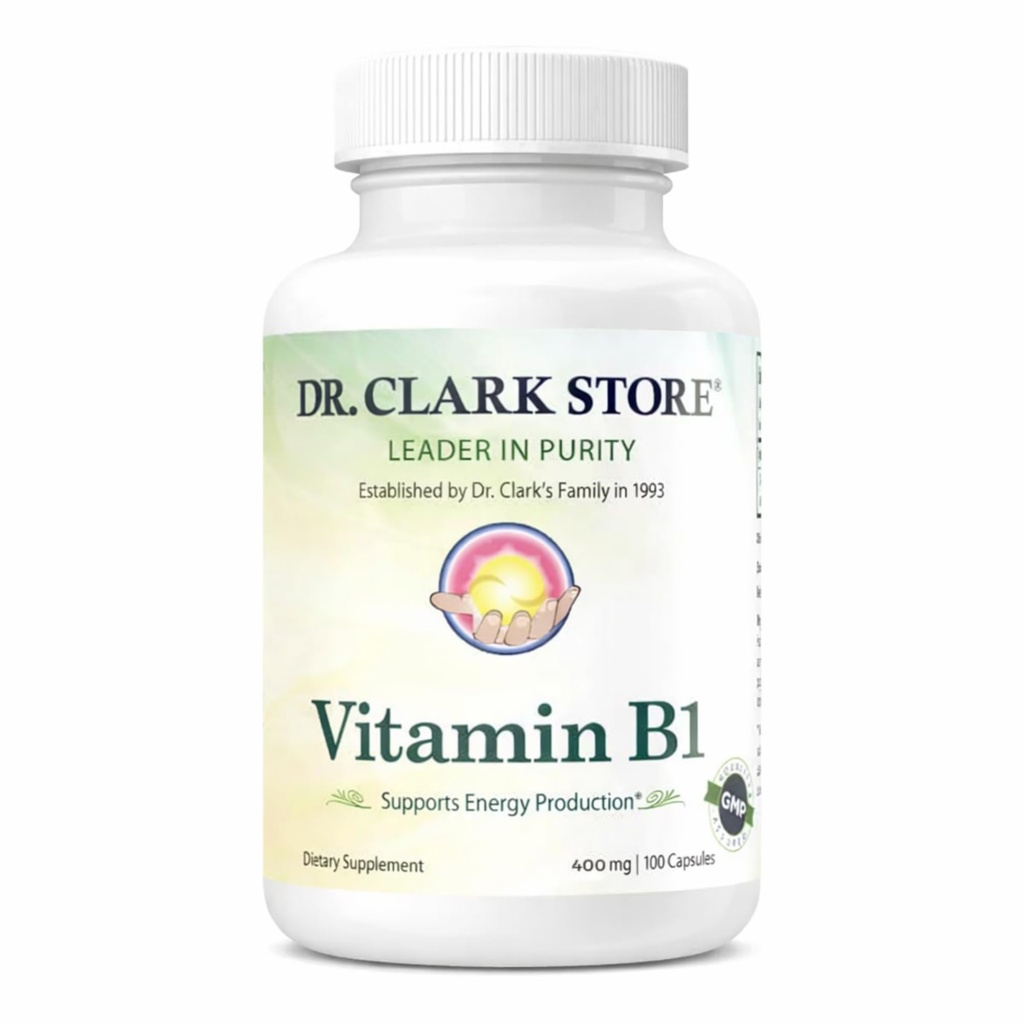 Dr. Clark Vitamin B1 Thiamine 400mg Supplement -Thiamine B1 Supplement for Healthy Nervous System & Energy Metabolism, Gluten-Free, Dairy Free - 100 Gelatin Capsules