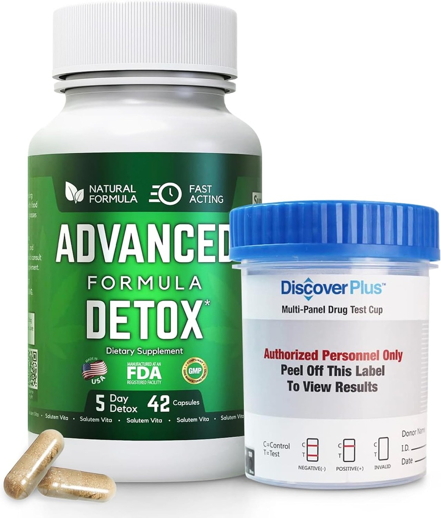 Advanced Detox Cleanse, Detox Kit with Test Cup, Natural Detox & Cleanse with Milk Thistle, Licorice Powder, and More, Body Cleanse Detox for Women and Men, 42 Capsules, 1 Pack