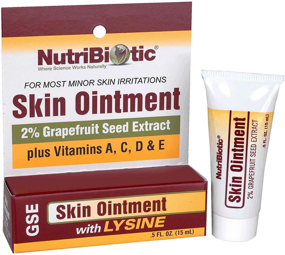 NutriBiotic – Ungüento de la piel .5 Fl Oz Silencioso con GSE, Lysine, Beeswax, Echinacea, Goldenseal, Vitamina E &amp; Más Silencio para las irritaciones de la piel menor " Apoyo a los tejidos saludables Silenciosos realizados sin gluten " .