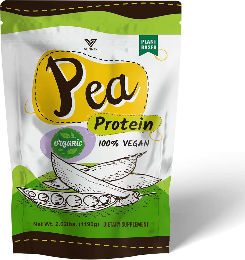 Planta de base - 100% Puro Orgánica Hidrolyzed Pea Protein Powder - Canadá Pea Amarilla Grown, Vegan Natural Desflavored, Dairy Free, Gluten Free, Soy Free, Sugar Free, Non-GMO con BCAA 2.62lb