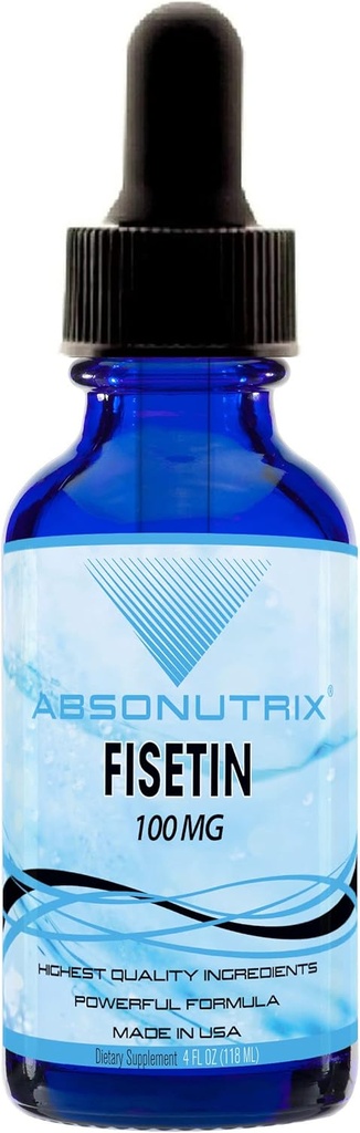 Absonutrix Fisetin 100 mg, 4 Oz Liquid, 200 Servings, Made in USA, Quick Absorption, Quality Potent Ingredients, Third-Party Tested, Non-GMO, GMP Certified, Cruelty Free Products