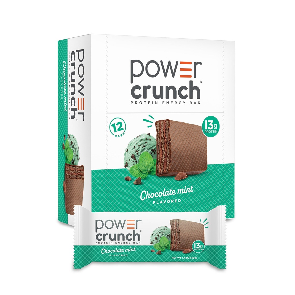 Power Crunch Protein Wafer Bares, High Protein Snacks with Delicious Taste, Chocolate Mint, 1.4 Ounce (12 Conde)