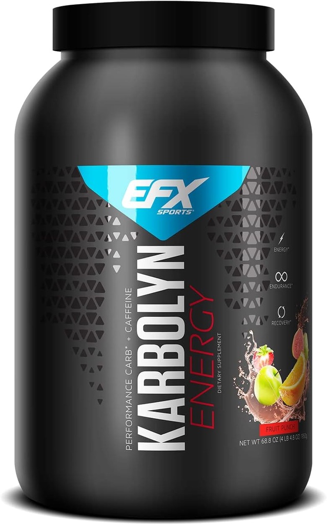 EFX Sports Karbolyn Energy ¦ Performance Carbohydrate Powder + Caffeine ¦ Carb Load &amp; Energize tención 250mg Caffeine ← Sugar Free ← 36 Servings (Fruit Punch)