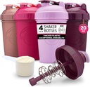 GOMOYO [4-Pack] 20-Ounce Shaker Bottle ¦ Protein Shaker Bottle with Action-Rod Wire Mixer ¦ Shaker Cups are BPA Free and Dishwasher Safe ← Rose, Plum, Raspberry, " Lavender