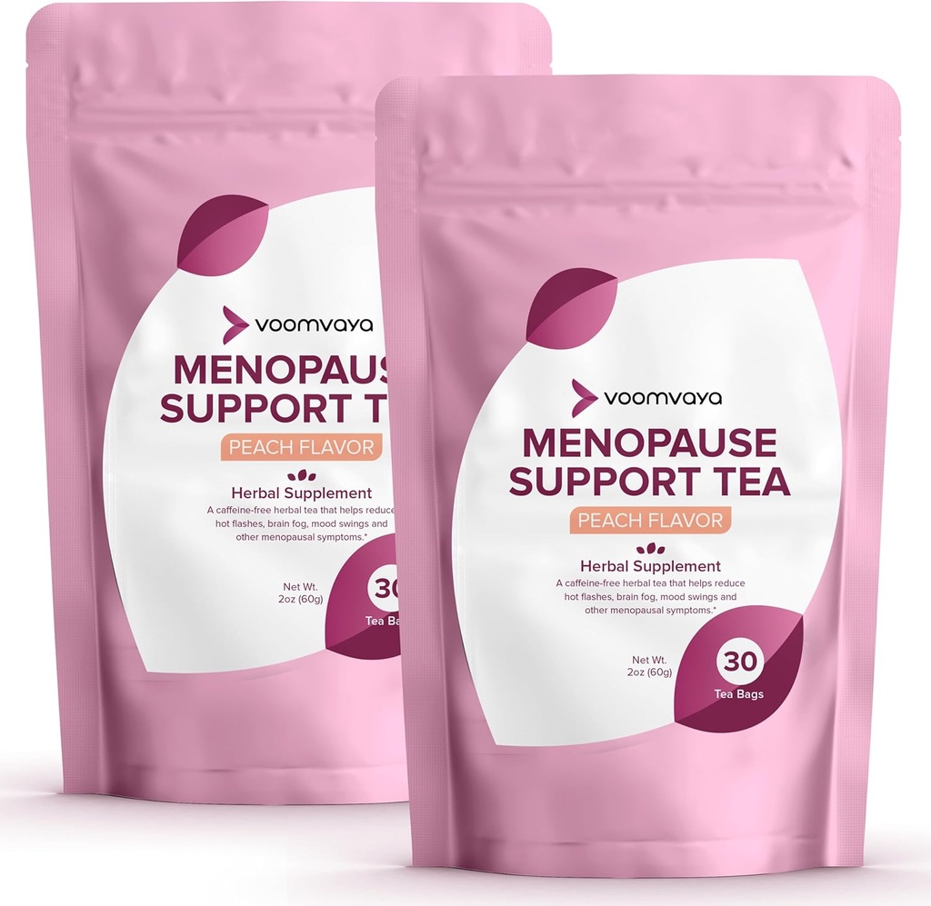 Voom Vaya Guardar 10% en Menopause Support Tea 2-Pack Bundle - Alivio de la menopausia natural para las mujeres w / Cierre rojo &amp; Negro Cohosh - Sudaderas nocturnas &amp; Hot Flashes Relief - Peach Flavor - 90 Teabags