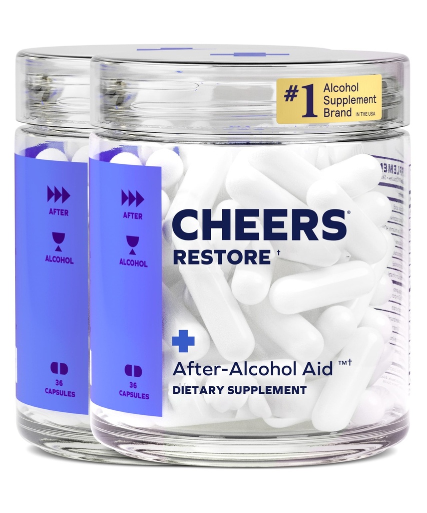 Cheers Restore | Supplement with DHM + L-Cysteine | Feel Better After Drinking & Support Your Liver | 24 Doses | Dihydromyricetin, Cysteine, Milk Thistle, Prickly Pear, B-Vitamins, Ginger