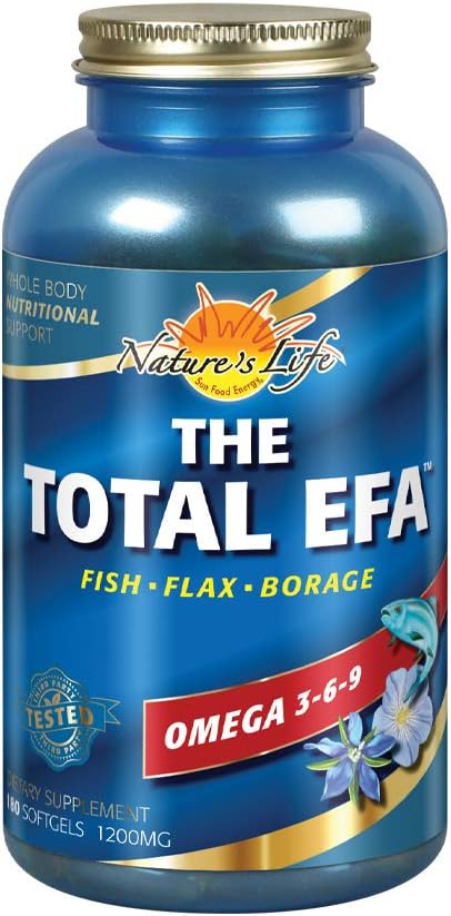 Nature's Life The Total EFA Fish Oil w/Organic Flaxseed & Borage Oils | 1200 mg | Skin, Heart & Memory | 180 Softgels