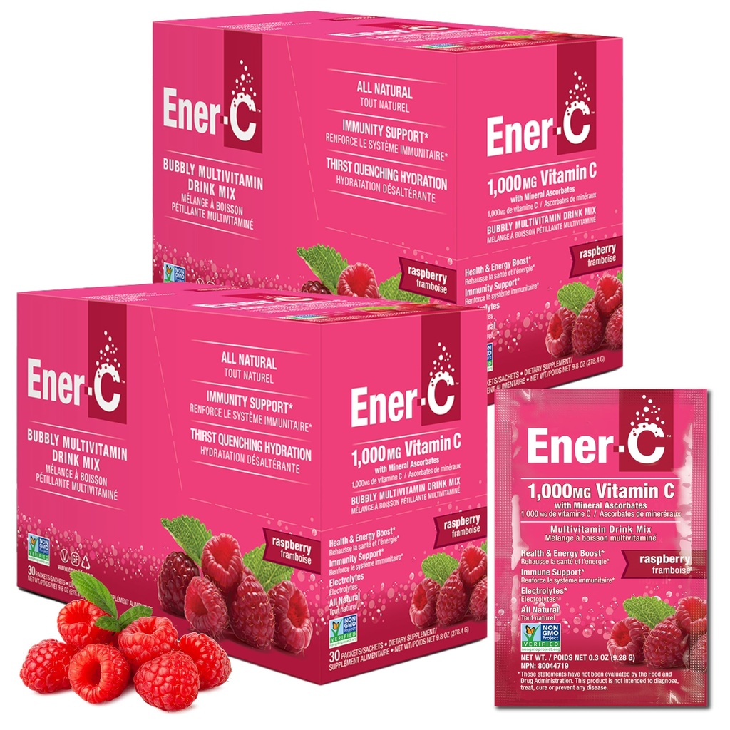 Ener-C Multivitamin Drink Mix - Vitamin Packets for Water, Electrolytes Powder Packets, Vitamin Drink Mix, Hydration Liquid Mix, Immune Booster for Adults, Healthy Energy - Raspberry, 60 Count