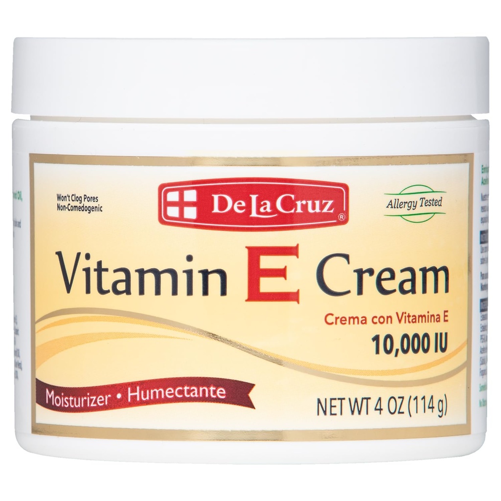 De La Cruz Vitamin E Cream Moisturizer for Face and Neck - Moisturizing Skin Care for All Skin Types - Made in USA, 4 oz