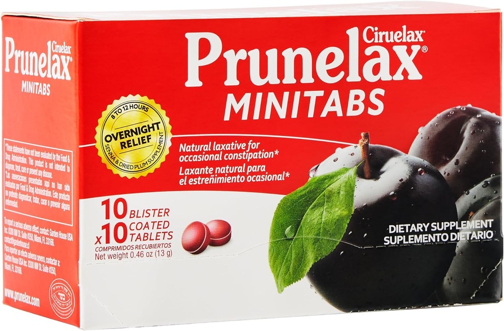 Prunelax Ciruelax Estrés Laxative Mini Tablets - Alivio de la noche para el estreñimiento ocasional, Senna Extract, Vegan &amp; Gluten-Free, Gentle Relief - 100ct