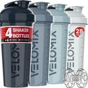 VELOMIX -4 PACK 28 Oz Protein Shaker Bottle for Protein Mixes - 4x Wire Whisk ← Leak Proof Shaker Cups for Protein Shakes ← Protein Shaker Bottle Pack ← Protein Shake Cup (Aqua Depths)