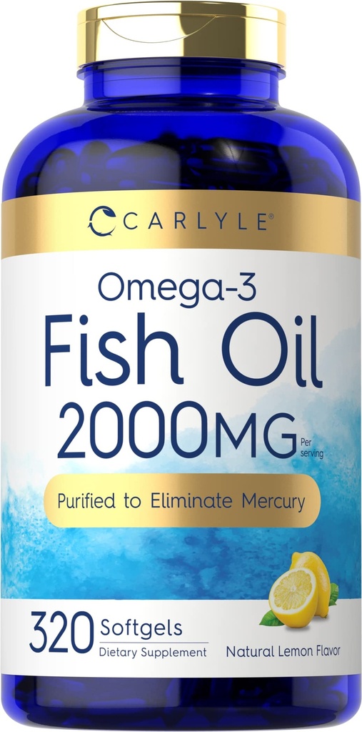 Carlyle Fish Oil Omega 3 Suplementos TEN 2000mg ANTE 320 Softgels TENIDO EPA &amp; DHA TEN 600mg Total Omega-3 TEN Non-GMO, Gluten Free Pills