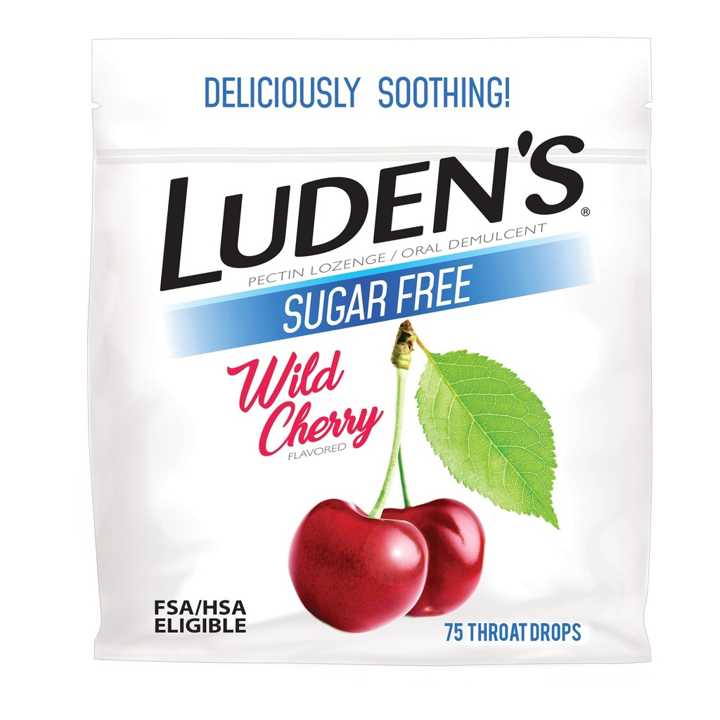 Luden's Sore Throat Relief Lozenges for Minor Everyday Irritation & Dry Mouth, Sugar Free Wild Cherry Flavored Drops, 75 Conde