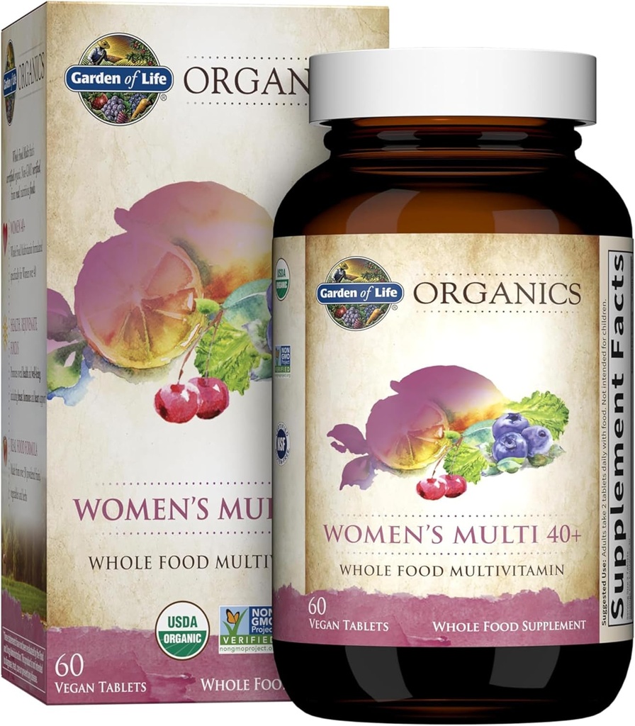 Jardín de la Vida Orgánicas Vitaminas para Mujeres 40+ - 60 Tabletas, Mujeres Multi 40+, Vitaminas Veganas para Mujeres Más de 40, Hormona &amp; Apoyo a la Salud Breast Blend, Mujeres Alimentarias Multivitamina