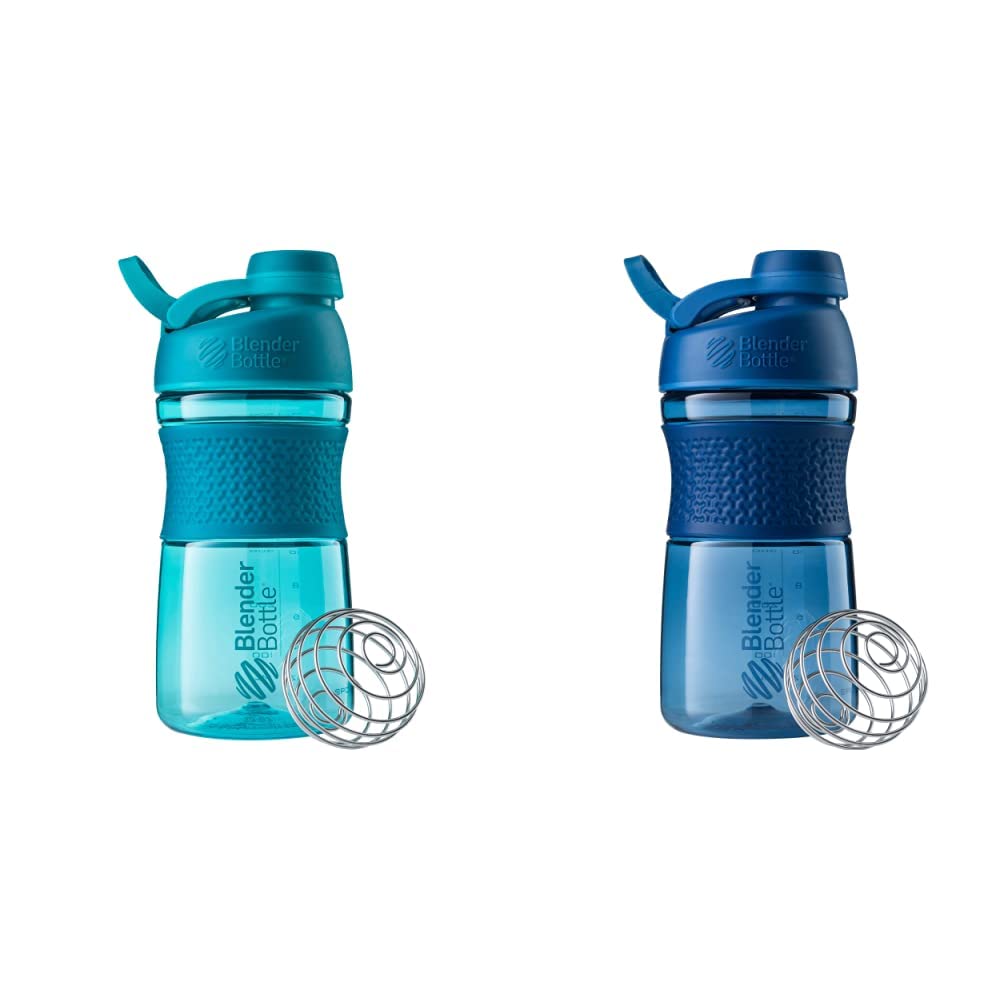 BlenderBottle 20-Ounce SportMixer Protein Shaker Botellas con BlenderBall Wire Whisk, Navy y Teal