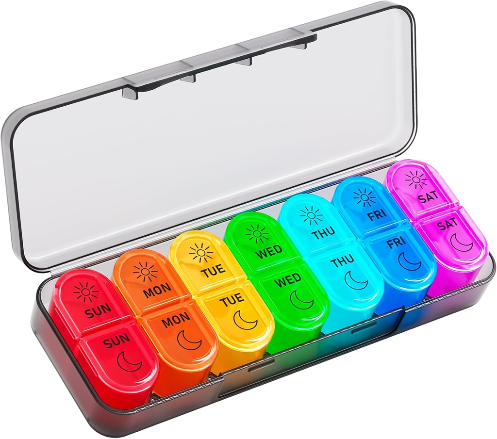 Betife AM PM Pill Organizer 7 Day, Weekly Pill Organizer 2 Times a Day, Daily Pill Box AM PM, Portable Travel Medicine Case, Day and Night Pill Container for Medication, Vitamin or Supplement(Black)