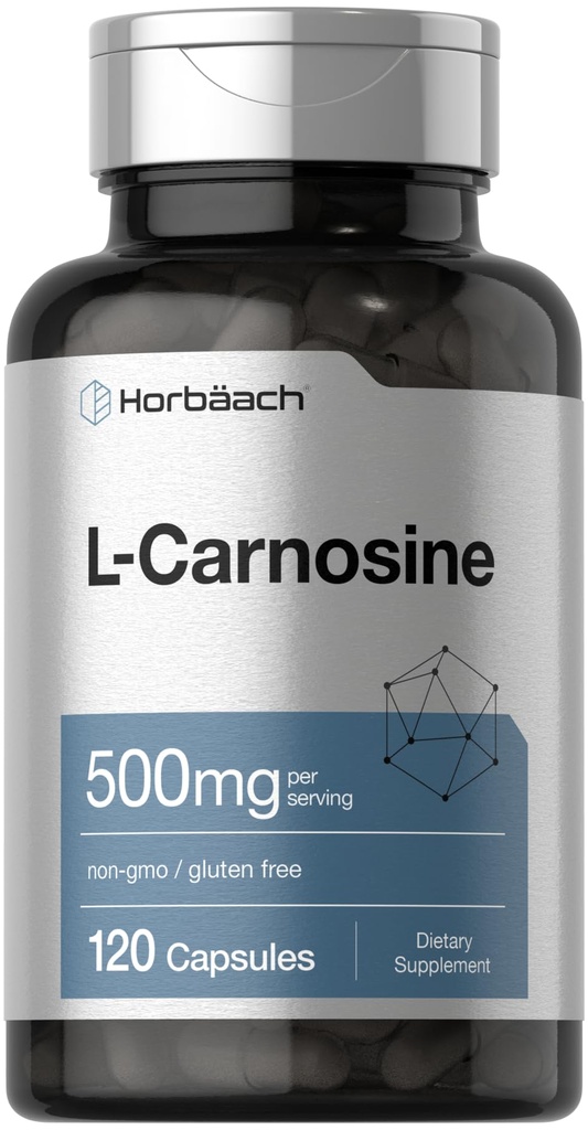 Horbäach L-Carnosine 500mg Silencio 120 Capsule Suplemento Silencioso no GMO &amp; Gluten Free Powder Pills