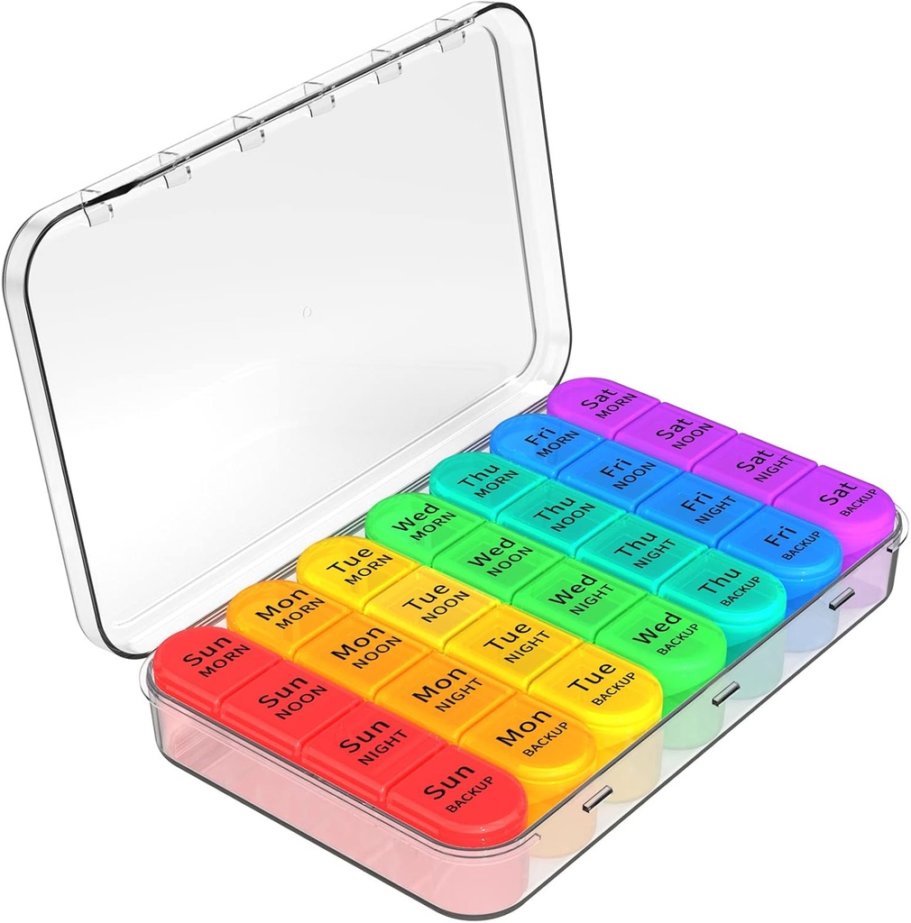 Organizador semanal de píldoras Daviky 4 veces al día, caja de píldoras 7 días, organizador de medicina portátil para viajar con caja de píldoras individuales extraíbles Container para mantener la vitamina diaria, suplemento y medicamentos