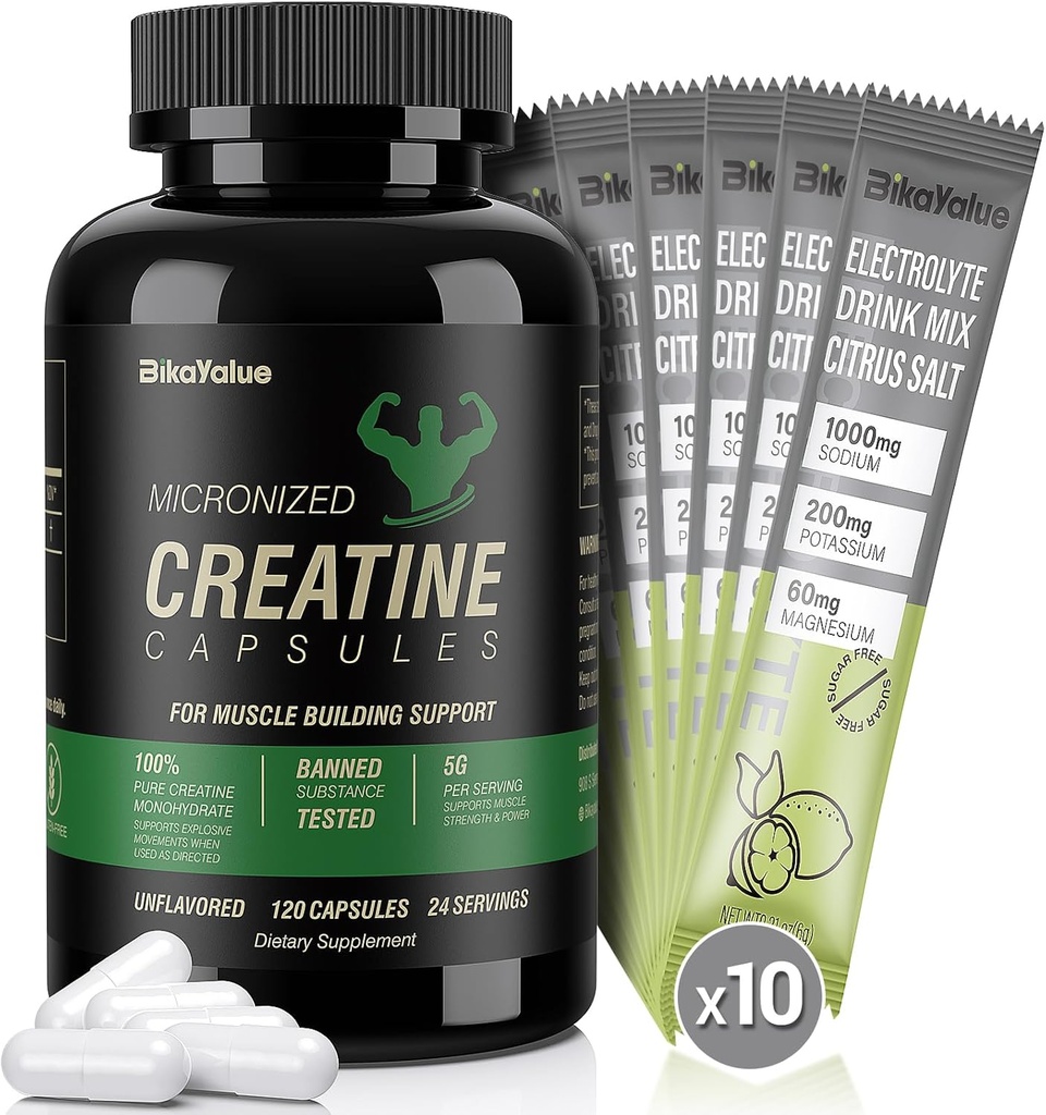 150 cápsulas de Creatina+10 Pack Electrolyte Combination, y 200 cápsulas de Creatina Suplemento para el músculo, la energía, la recuperación, la crema libre de gluten para mujeres, hombres