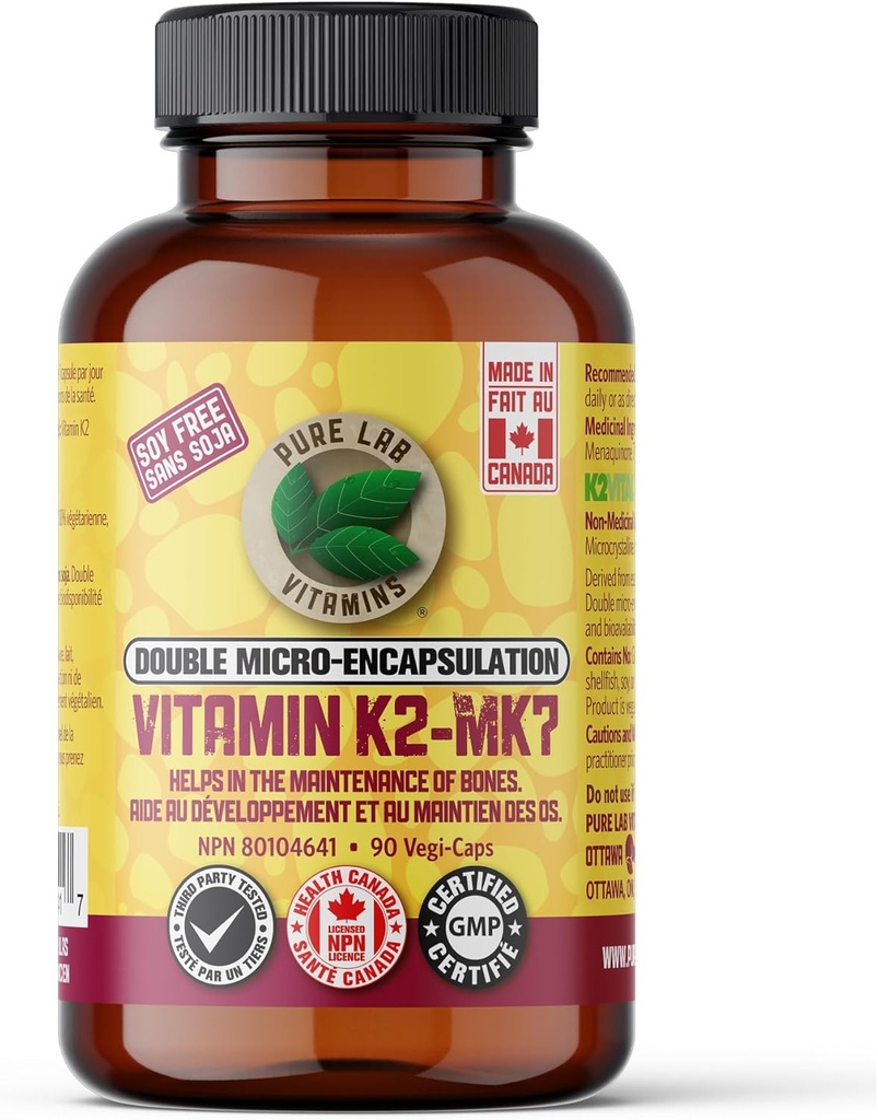 Vitaminas de laboratorio puro Vitamina K2 MK7, 90 Vegi-Caps Made in Canada