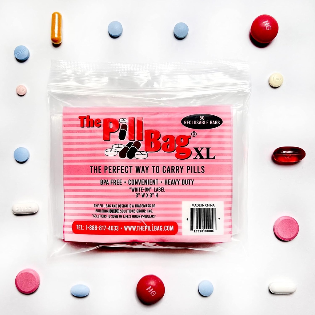 Pill Organizer, Etiquetas para AM/PM, Resealable, Portable, Pouches desechables para la medicina, Vitaminas, Gummies,Plastic Pill Bags for Travel, Walks XL Size Ø100 Count (2 Packs of 50)