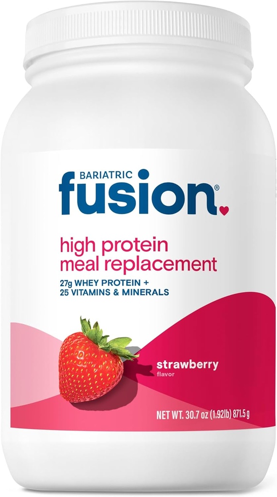 Bariatric Fusion Strawberry Meal Reemplazo 27g Protein Powder, 21 Tubo de servicio para pacientes de cirugía barátrica incluyendo Bypass gástrico y Gastrectomía delgado - No Gluten, Aspartame o Sugar