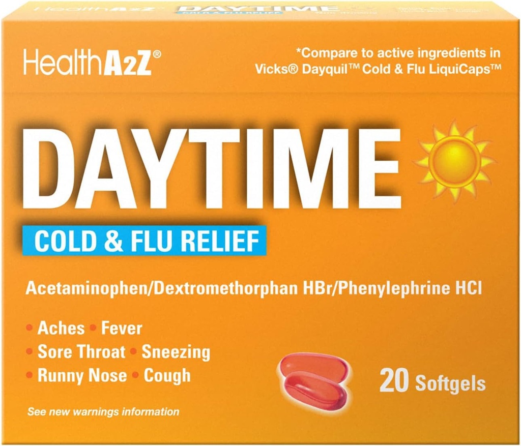 HealthA2Z® Daytime TENIDO Frío " Flu Medicine TENIDO Powerful Multi-Symptom Daytime(20 Softgels) (Daytime Cold " Flu Medicine (20 Count Pack of 1))