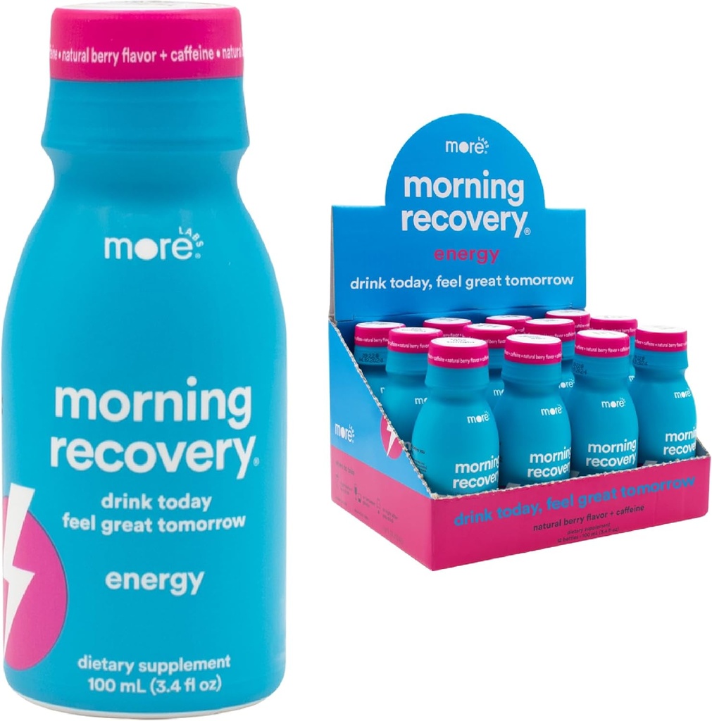 Recuperación de la mañana, electrolito con energía, leche bebe proprio fórmula para hidratar mientras bebe, líquido altamente fluido DHM, no GMO, Vegan, libre de gluten, Berry, paquete de 12