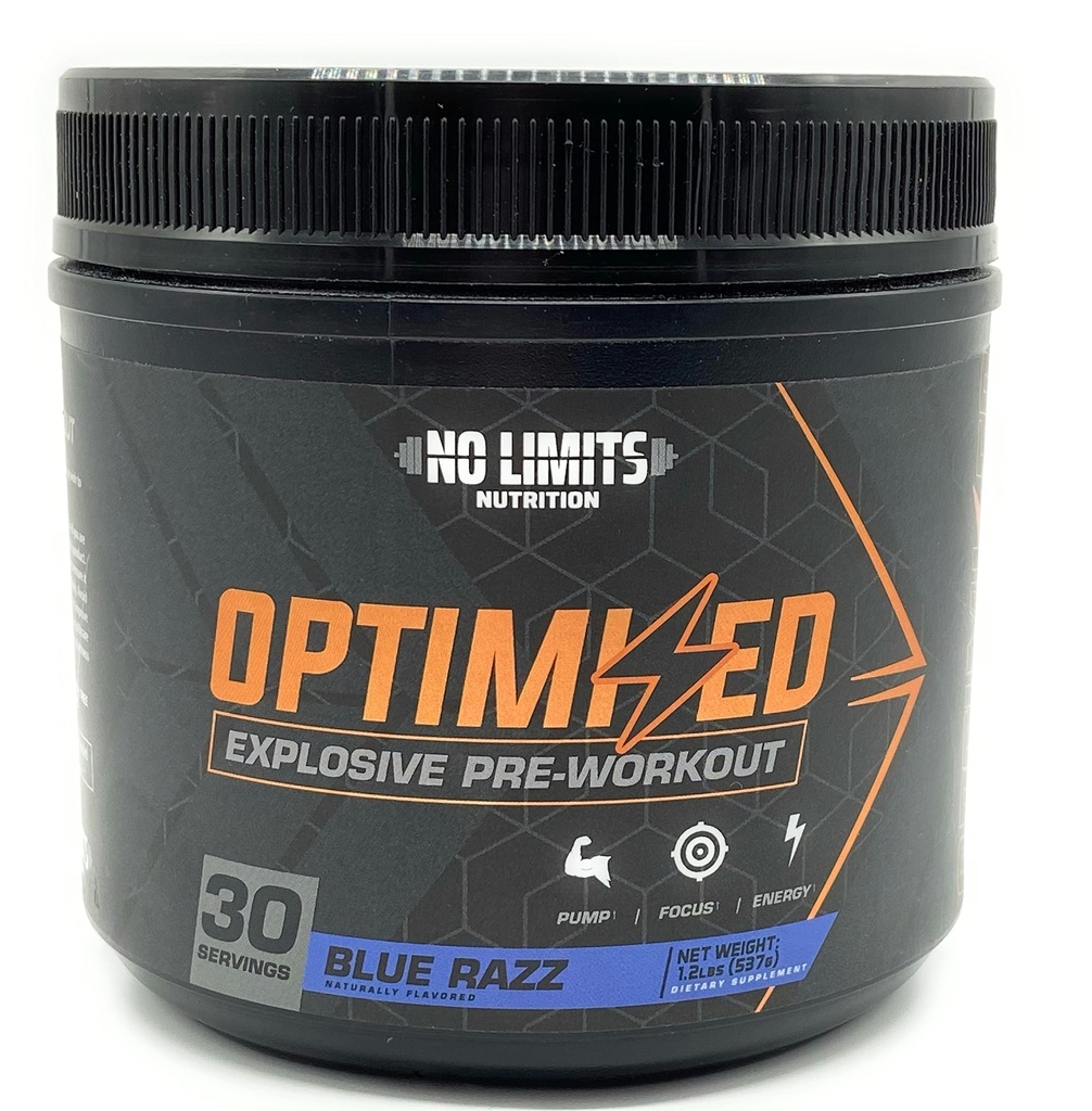"Optimized" Blue Razz Pre-Workout Powder / Bombas Masivas / Aumentar Masa muscular, Fuerza > Beta Alanine + L-Citrulline + Betaine Anhydrous + Creatine + Caffeine Anhydrous / 30 Servings