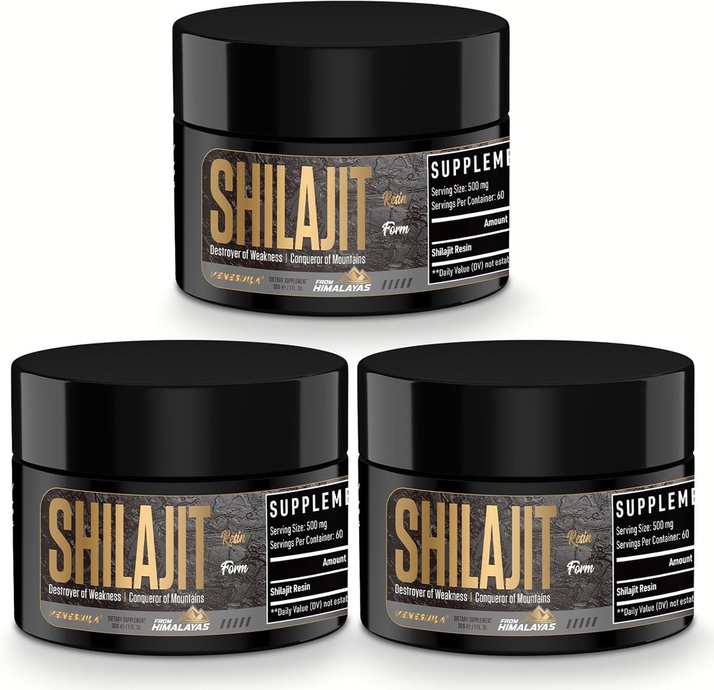 Shilajit Resin - Orgánica Shilajit Resin Terceros Tested Rich in 85+ Trace Minerals, Gold Grade Himalayan Puro Shiljait for Energy (1 Fl Oz (Pack of 3))