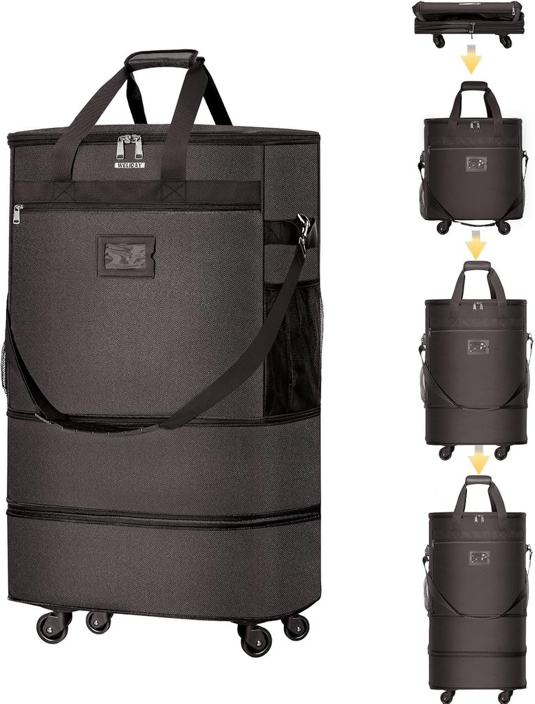 Maletas con Ruedas Bolsa de equipaje ampliable Maleta plegable con 4 Ruedas universales Caso de viaje plegable rollo (Coffee)