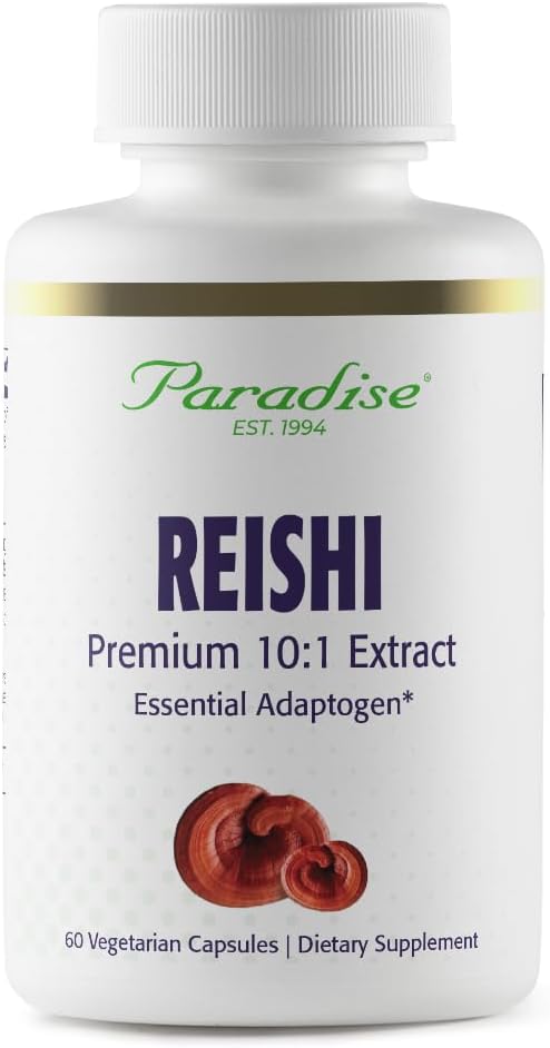 Herbs del Paraíso Reishi, Adaptógeno Esencial, Super Potente, Ultra Puro, No GMO, Vegan, Gluten Gratis, 60 cápsulas vegetarianas