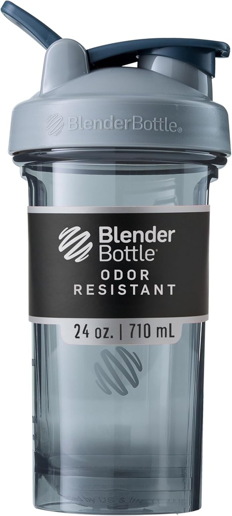 BlenderBottle Shaker Bottle Pro Series Perfecta para Protein Shakes y Pre Workout, 24-Once, Full-Color Grey