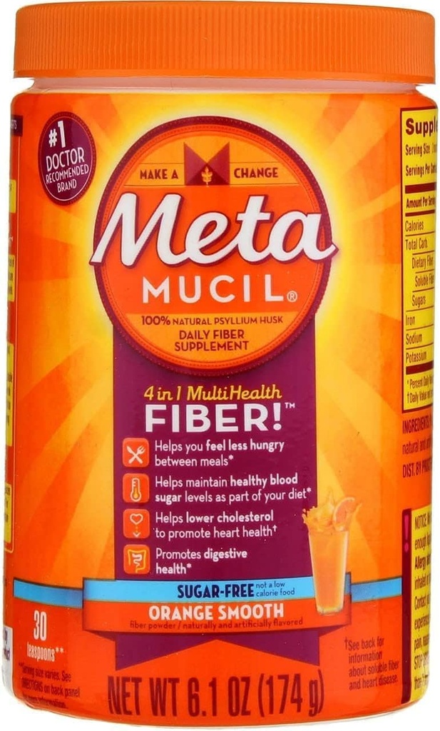 Metamucil Daily Fiber Suplemento/Terapia para la Regularidad, Sugar Gratis, Orange Smooth, 6.1 oz (Pack of 3)